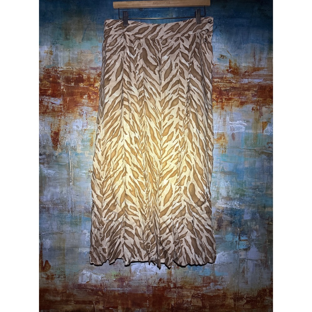 Dana Buchman Silk Wool Zebra Print Maxi Skirt Tan Brown Side Button Size L
